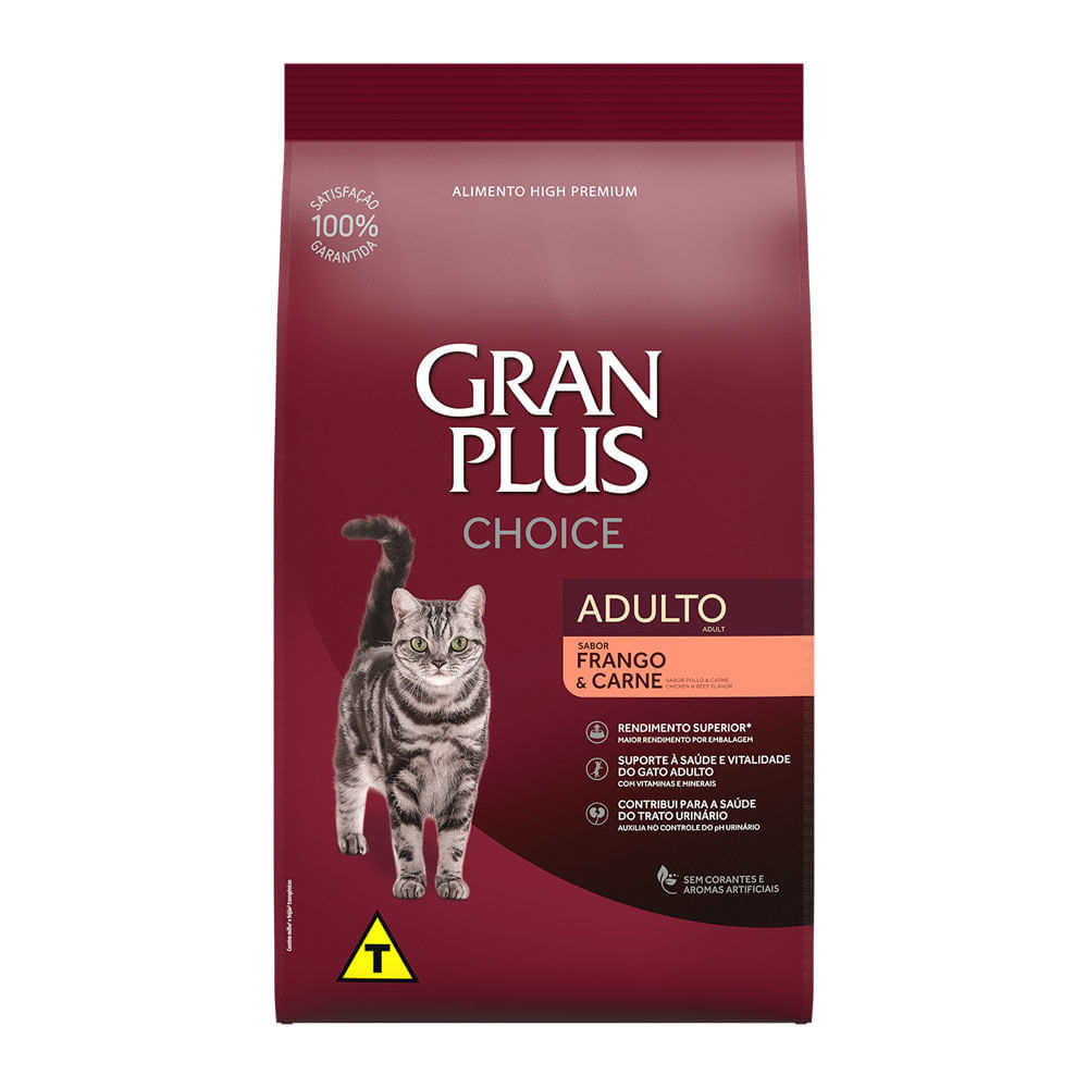 7896048917676_0 Ração GranPlus Choice para Gatos Adultos Sabor Frango e Carne 10,1kg 1 un - Imagem 1